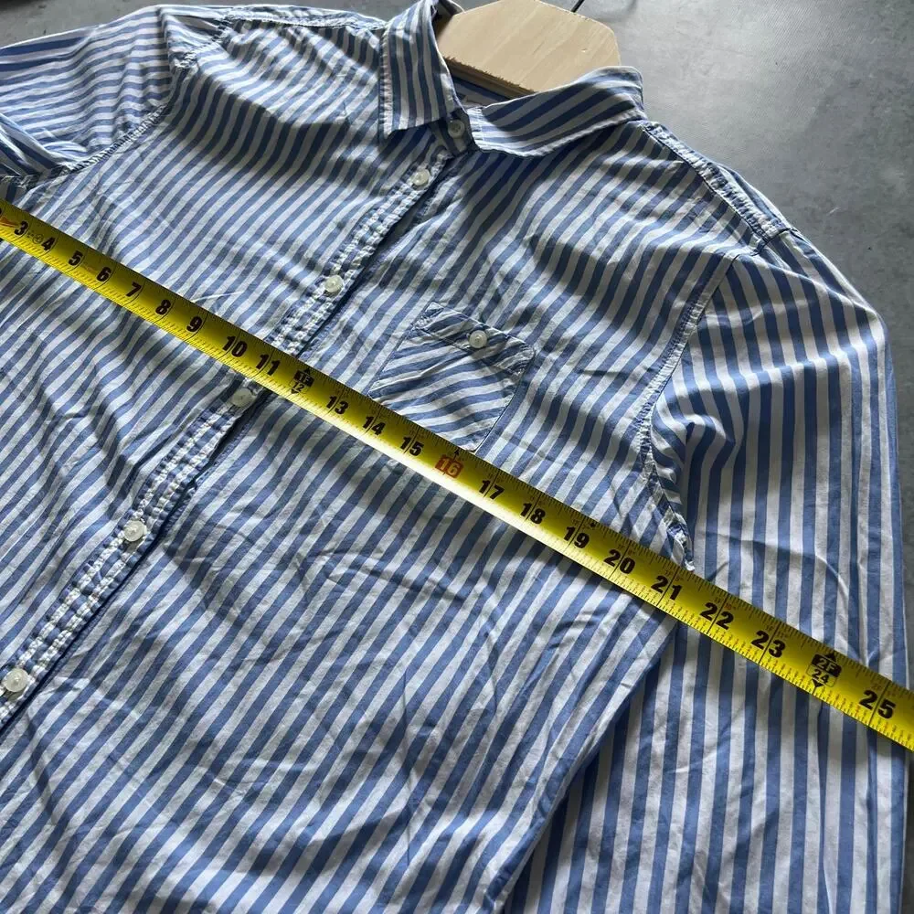 American Eagle Oxford Striped Shirt Womens Size XL Favorite Fit Blue Long Sleeve